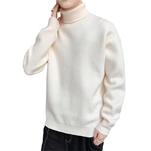 Pull en tricot épais contre le froid col roulé homme blanc