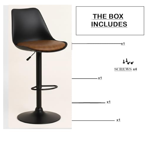 Image of REVOLVING Height Adjustable 360 Swivel BAR Stool /Kitchen Chair Suitable for Kitchen, Cafeteria, Dining, Office, Shops, Counter, Breakfast, Pub (Black Base) (Black & Brown)