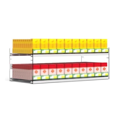 Vitrina acrílica para cigarrillos con empujador automático, estante de pared para minorista, soporte transparente para tienda, dimensiones: 37,5 x 28,4 x 24,5 – 27,5 cm