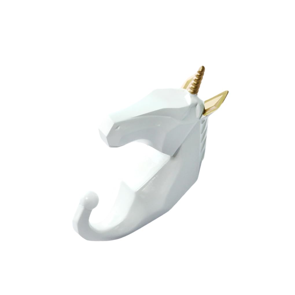 WOVEBIUS Animal Shape Coat Hook Made of Resin for Long-Lasting Not Easy to Wear. Easy to Install Animal Head Coat Hook Coat Hooks White Gold (Horse)