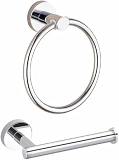 Toilet Roll Holders and Towel Ring Holder Wall Mounted, AYIYUN Chrome Bathroom Accessories Toilet Paper Holder, Silver Stainless Steel Bath Towel Ring Bar Hardware Kit (2 Pieces)