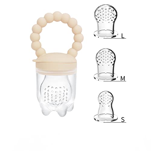Image of Fruit Food Feeder Pacifier Fruit Pacifier Feeder Baby Teether Toy Silicone Fruit Feeder Baby Fruit Feeder Pacifiers (Khaki)