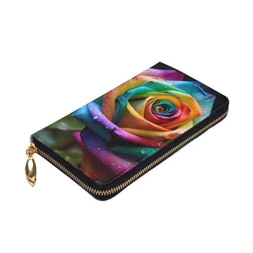 Leather Wallet - Stylish and Durable Wallet for Women with Multiple Compartments and Zipper Design Rainbow Rose Picture3