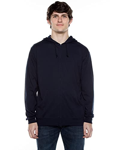 Cottonhood Lightweight Jersey Zip Hoodie for Men – Full Zip Casual Cotton Hoodie, Soft Long Sleeve (XS, Deep Navy, 702)