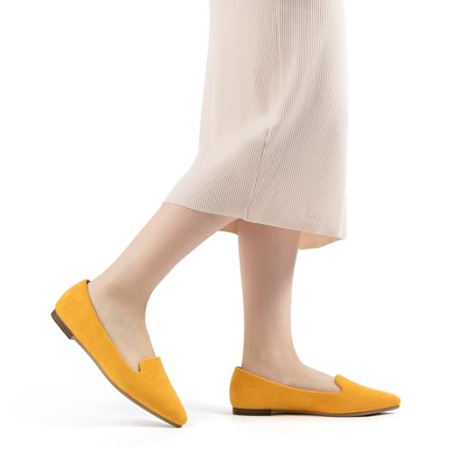 Image of MUSSHOE Black Flats for Women Pointed Toe-Comfortable Business Casual Work Shoes, Dressy Suede Slip On with Memory Foam for Office, Teacher & Standing All Day