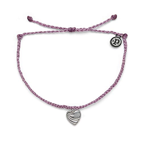 Pura Vida Silver Surf Love Bracelet - 100% Waterproof, Adjustable Band - Brand Charm, Lavender #TOP9