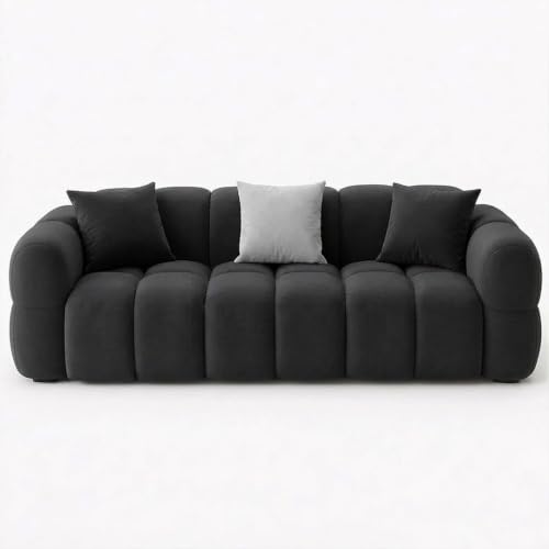 Image of FURNY Luxury Nimbus 3 Seater Bubble Cloud Sofa Set for Living Room | Boston Fabric Upholstered | Modern Cushioned Comfortable Couch for Home Office & Drawing Room | Ash Grey