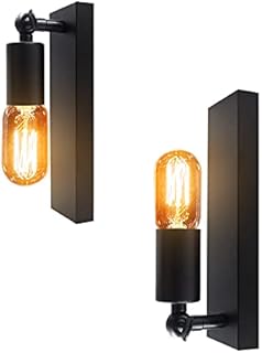 Vintage Wall Light, 2 Pack Black Wall Lighting, Retro Wall Spotlights, 360°Rotatable Spot, E27 Bulb Socket, Wall Sconce Indoor for Doorway, Bedroom, Living Room,Bedside, Stair