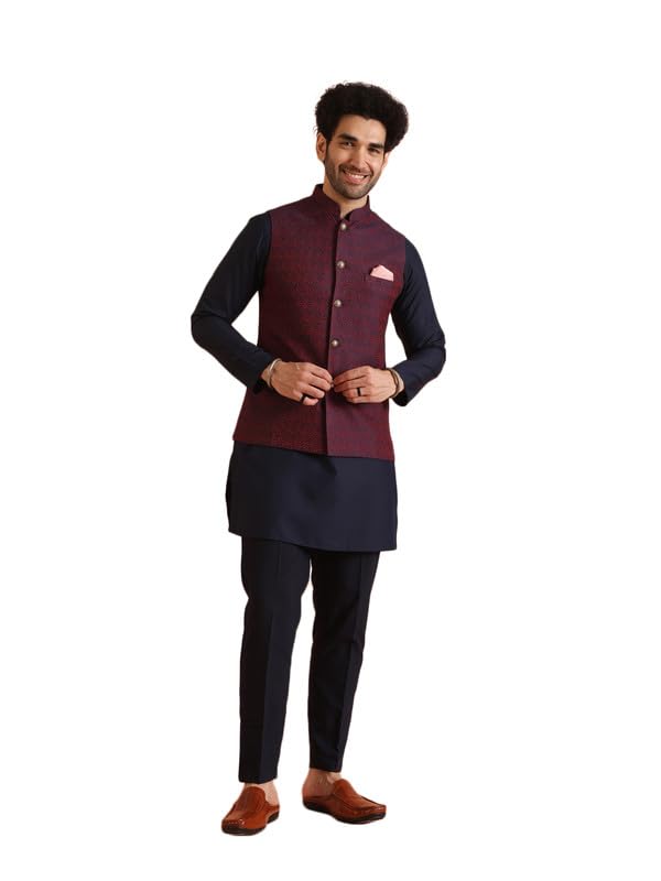 kisah Silk Blend Kurta Jacket Trouser Set for Men | Nehru Jacket Waistcoat Kurta Set with Trousers | Mens Ethnic Collections-KA-0941-5178-T306-picture-28