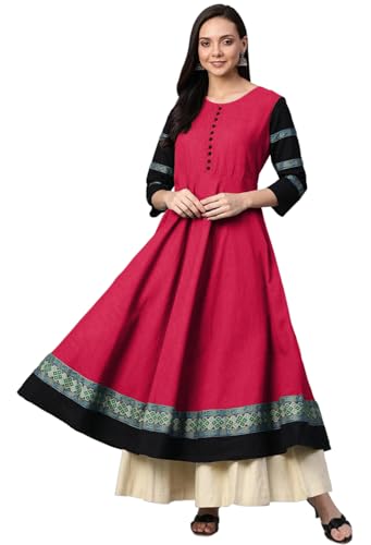 Image of Cotton Silk Anarkali Printed Border Long Umbrella Gown Kurta for Women