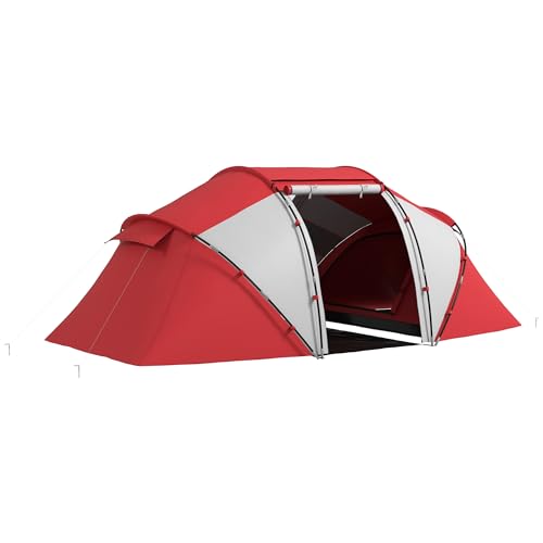 Outsunny Tienda familiar para 4 6 personas, ligera, ventilada, impermeable con 2 compartimentos, ventana, puerta grande, fácil de montar, 4.3L x 2.4B x 1.7H m, gris/rojo