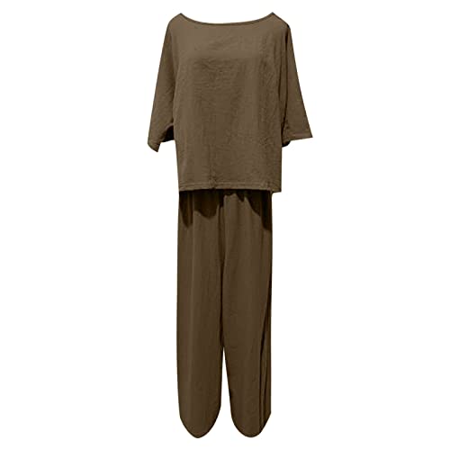 FunAloe Plus Size Co Ord Set Summer Women Tracksuits Solid 2 Piece Outfits Lounge Sets For Uk Linen Womens Leisure Suits Short Sleeve Tops & Wide Legs Pants uk size 12 - Image 5