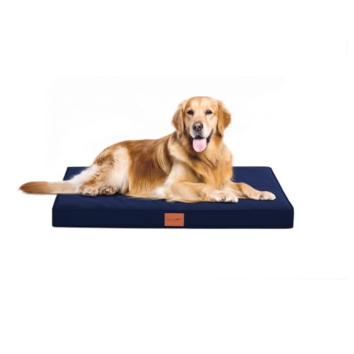 WAVVE Cuscino per Cani Taglia Grande, Ortopedica Cuccia Cane, Letto per Cani Sfoderabile e Lavabile, Divano per Cani in Uovo Foam, Base Antiscivolo, Fodera Impermeabile, 91 x 69 x 7.6 cm, Blu Navy