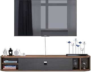Pmnianhua Floating TV Shelves, Floating TV Unit Wall Mounted Under TV Stand Floating TV Console Entertainment Shelf Wall TV Cabinet for Living Room (140cm, dark brown)