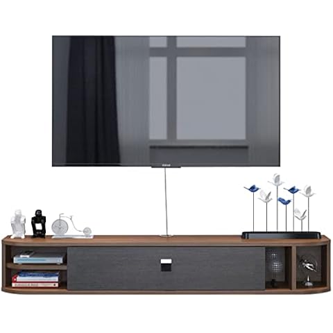 Pmnianhua Floating TV Shelves, Floating TV Unit Wall Mounted Under TV Stand Floating TV Console Entertainment Shelf Wall TV Cabinet for Living Room (140cm, dark brown) Cover