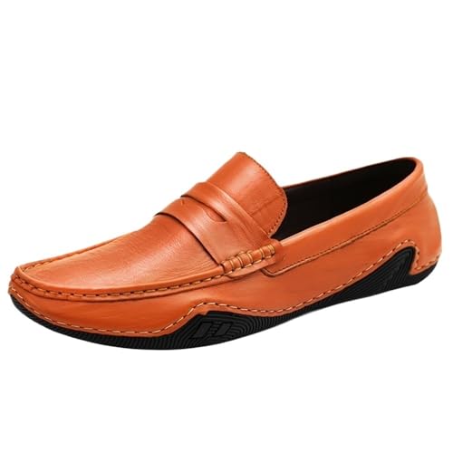 Men's Loafers Genuine Leather Stitching Details Round Toe Comfortable Lightweight Slip Resistant Prom Walking Slip-on