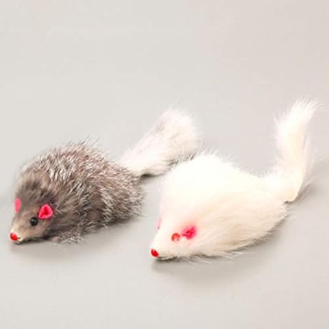 1pc 18cm Cat Pet Toys Real Cat Long-haired Tail Feathers Mice Mouse Rabbit Cat and Dog Toy Random Colour Cover