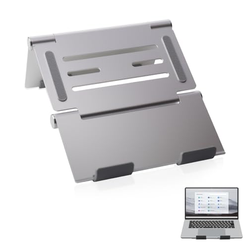Soporte portátil Ajustable y Plegable de Aluminio - Soporte Estable para laptops de 10-16 Pulgadas, Ideal para Oficina y Viaje, Compacto y portátil, Color Plata