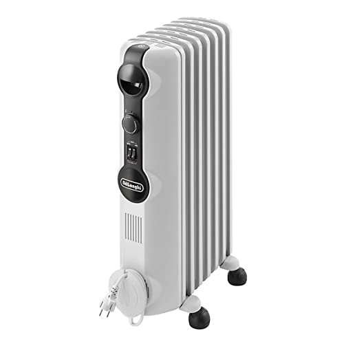 De'Longhi Radia S – Ölheizer für Räume bis 45m³, Elektroheizung mit Sicherheitsthermostat, 7 Rippen, Individuelle Heizung mit Frostschutz, Tragbar, 1500W, Weiß (TRRS0715)