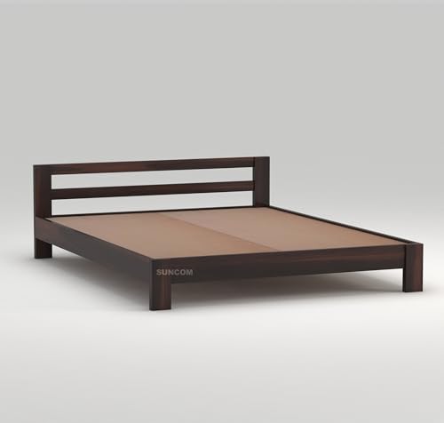 Image of SUNCOM Wooden Low Height King Size Bed Without Storage | Wooden Platform Bed | Space Saving Low Floor /Lying /Rise /Level /Profile Cot Bed for Bedroom | Basic Headboard | Walnut Finish