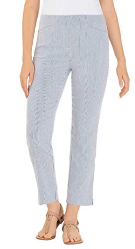 Hilary Radley Ladies' Seersucker Pull-On Ankle Pant (Off White/Blue, XX-Large)