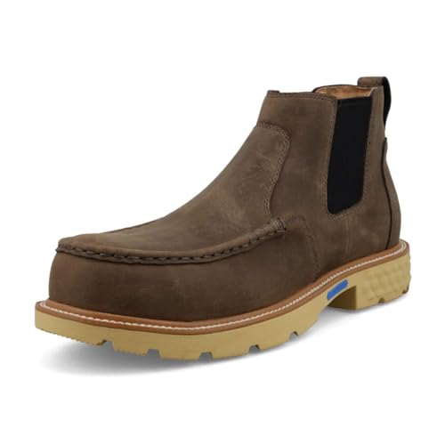 Twisted X Men's 4" Slip On Chelsea Work Boot, Moc Toe Nano Composite Safety Toe with CellStretch, Shitake, 10.5 M