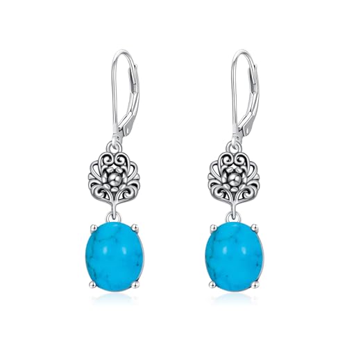 Boucles d'oreilles turquoise naturelle argent 925 ovale femme filigrane