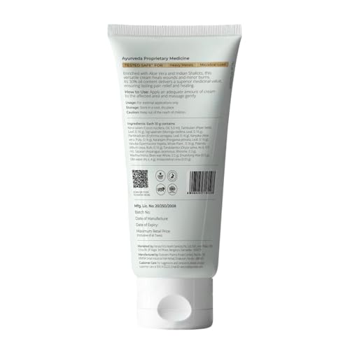 Image of Murivenna Cream 50g | Ayurveda First-Aid Cream for Cuts, Burns, Wounds & Sprains | Fast-Absorbing & Non-Greasy | TESTED SAFE for Heavy Metals & Microbial Load | 30% Highest Medicine Content | With Aloe & Moringa