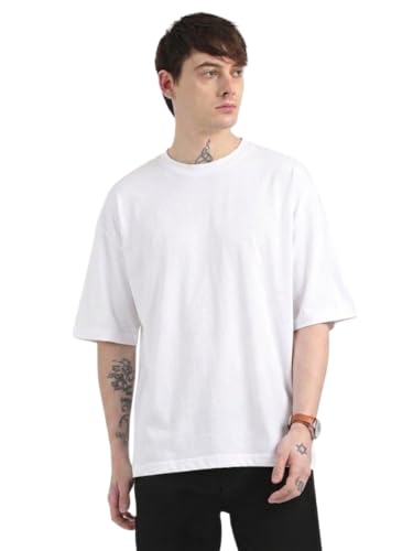 Image of Men's Oversized Plain Round Neck 100% Cotton T-Shirt | Soft Breathable Casual Half Sleeve Tee