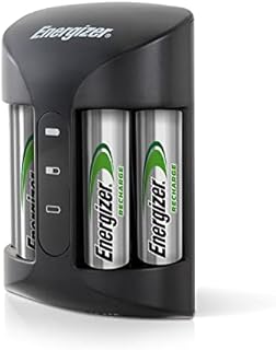 Energizer AA and AAA Battery Charger with 4 AA NiMH Rechargeable Batteries, Recharge Pro Battery Charger for Double A Batteries and Triple A Batteries