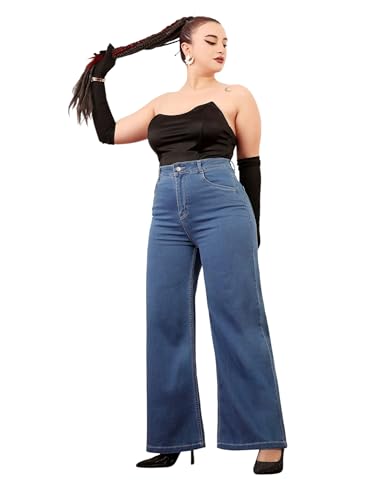 Image of Miss Chase A+ Women's Wide Leg High Rise Regular Length Stretchable Denim Jeans
