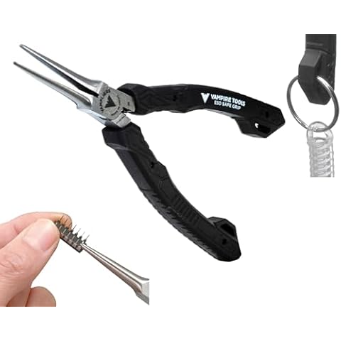 VAMPLIERS 5.5" Mini Precision Needle Nose Pliers. Made in Japan. Non-Serrated Jaws, Precision Tip & ESD Safe Handles. Cover