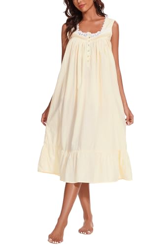 Image of AVIIER 100% Cotton Nightgowns for Women Sleeveless Sleep Dress Ladies Gowns Sleepwear with Pockets