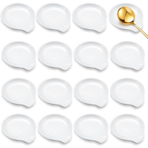 Image of Irenare 16 Pcs Ceramic Spoon Rest for Stove Top, 3.74 Inch Porcelain Spoon Holder, Coffee Utensil Rest Heat Resistant Dishwasher Safe for Home Kitchen Accessories Gift(White)