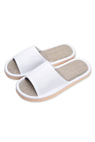 HITOFUSHI スリッパ 室内 ルームシューズ リネン 超軽量 クッション性 静音 オールシーズン EVA 亜麻 家族 カップル 来客用 おうち時間 (ホワイト, medium)