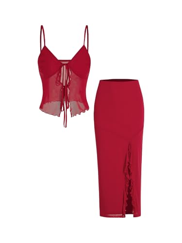 CIDER Mesh Sweetheart Top & Split Maxi Skirt