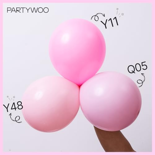 Image of PartyWoo Pink and White Balloons, 140 pcs Pastel Pink and White Balloons Different Sizes Pack of 18 Inch 12 Inch 10 Inch 5 Inch for Balloon Garland or Arch as Birthday Decorations, Party Decorations