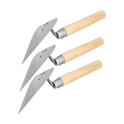 Mikikit Paleta De Acabado Triangular Acero Inoxidable Set 3 Piezas Mango Madera Herramienta Para Enyesar Mampostería Construcción Professional