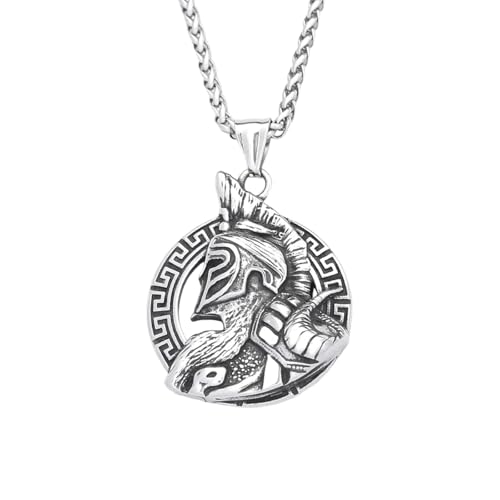 Collier Viking Homme avec pendentif casque de guerrier sparte vintage, amulette nordique en acier