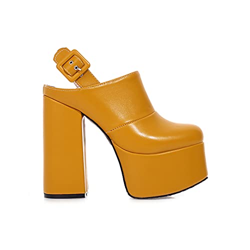 THESHY Women's Platform Chunky High Heel Pumps Round Toe Buckle Up Wedge Fashion Pumps Shoes for Women3