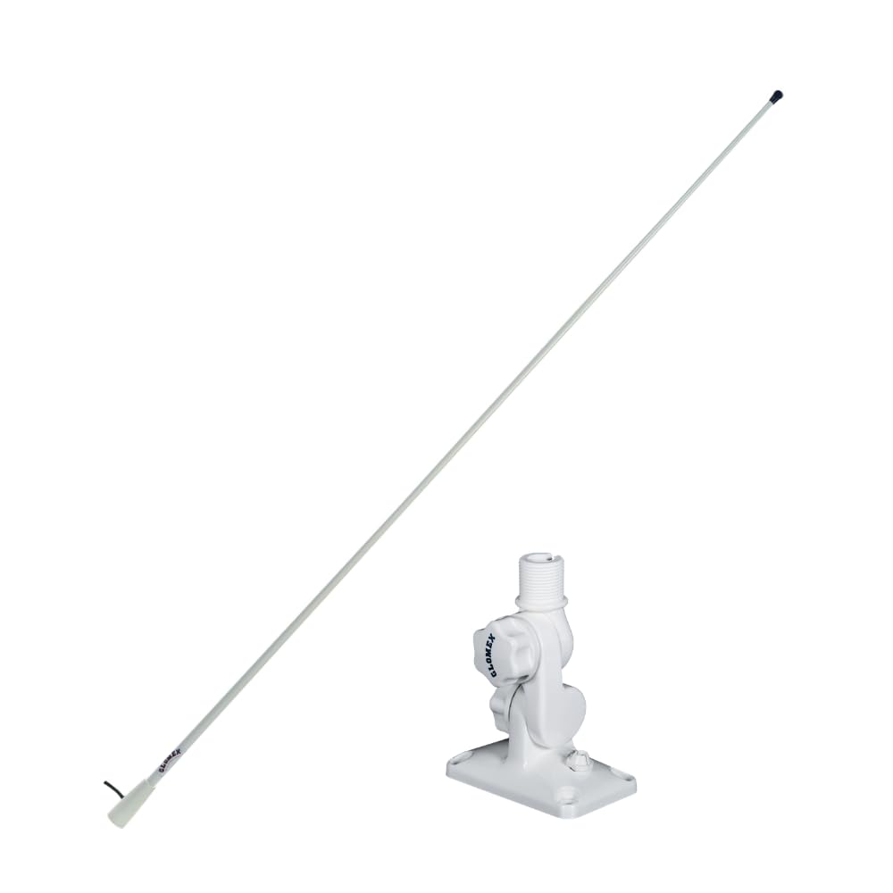 Glomex Klasyczna antena VHF + podstawa łodzi motorowych 1,5 m (biała) model RA112 – wzmocnienie 3 dB, wytrzymałe włókno szklane, do łodzi żaglowych, silników, pontonów, jachtów