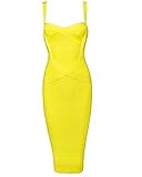 Whoinshop Women's Rayon Strap Celebrity Midi Evening Party Bandage Dress (XL, Yellow)