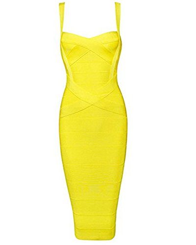 Whoinshop Women's Rayon Strap Celebrity Midi Evening Party Bandage Dress (XL, Yellow)