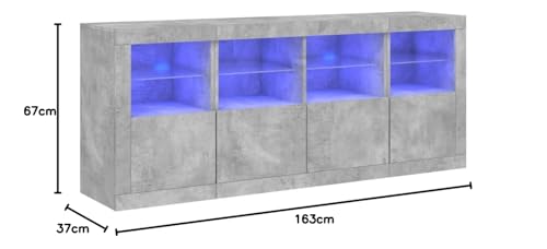 Frdhee Cupboard Cabinet Sideboard,Sideboard with LED Lights Concrete Grey 163x37x67 cm,Storage Unit Use for Living Room,Kitchen - Image 3