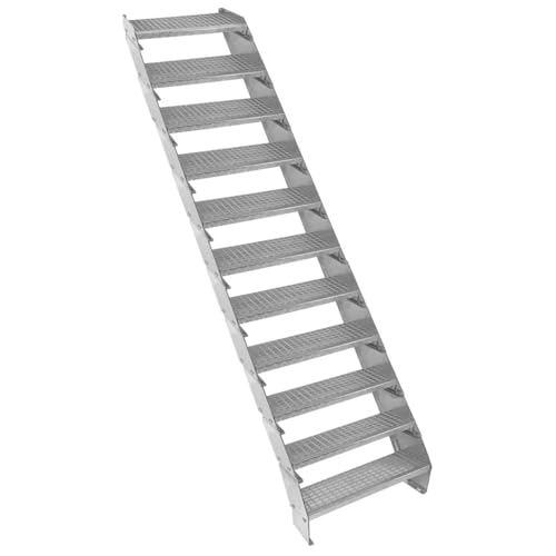 Escalera Metálica Ajustable - 11 escalones 600mm/60 cm ancho x 300mm/30cm alto | Acero Galvanizado | Peldaños impermeables | Pernos, arandelas y tuercas INCLUÍDOS | Ideal exterior
