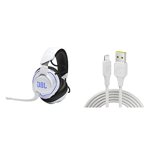Image of JBL Quantum 910P Wireless - Gaming Headset for PlayStation (White) and InfinityLab InstantConnect USB-A to Lightning -Charging Cable for iPhone and iPad - White