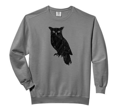 Distressed Black Minimalist Owl Silhouette Outline T-Shirt Comfort Colors Adult Sweatshirt