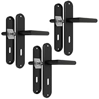 AwmnSrman Türgriffe Innentüren Schwarz Türklinke Türbeschlag Drückergarnitur Zimmertür Garnitur 72MM-BB-Buntbart Set 3er-Set Moderne Edelstahl 6 Türklinken & 6 Langschilder 240 * 50 mm
