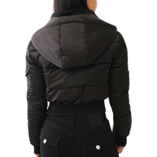 Women's Cropped Puffer Jacket, Lightweight Hooded Winter Jacket, Short Quilted Bubble Jacket2