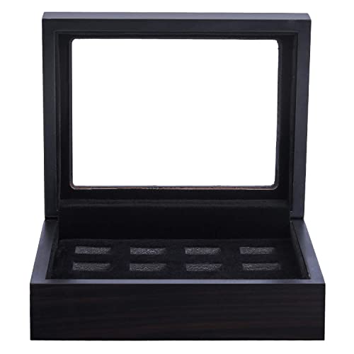 Championship Ring Display Case Sports Ring Storage Box Wooden Black Flat (12 Slots, Flat)